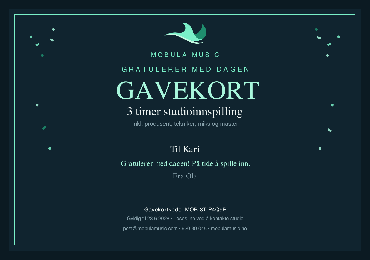 Eksempel på digitalt gavekort — Bursdag